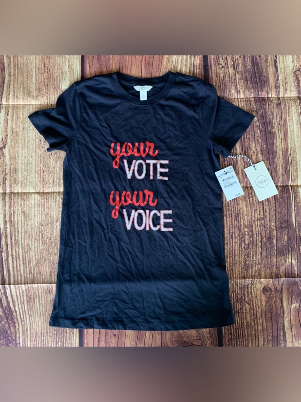 NWT 1901 Nordstrom Women’s Short Sleeve "Your Vote Your Voice" Blue Top Sz: XS